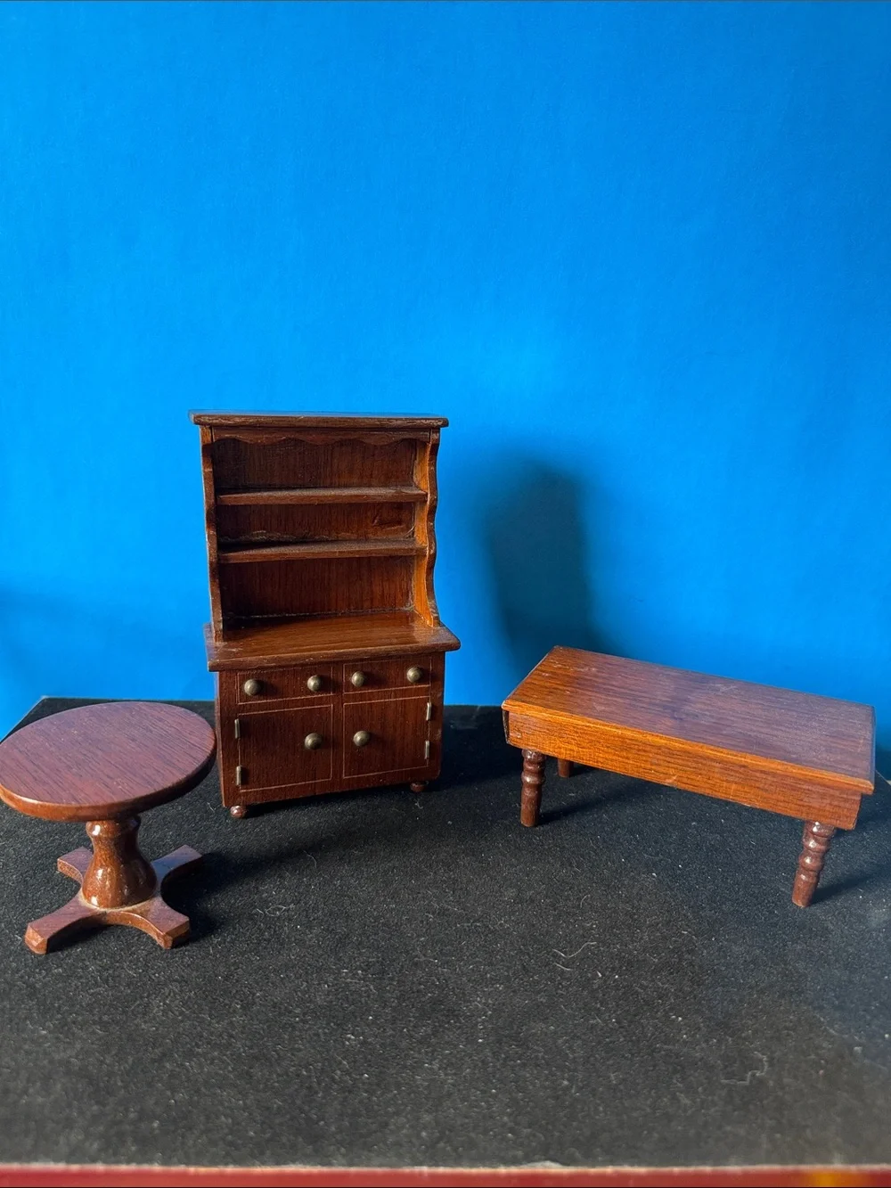 Vintage Miniature Wooden doll house Furniture Set - Dark Brown